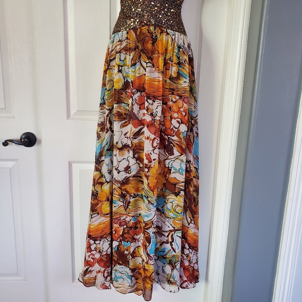 Carraz Beverly Hills Halter Embellished Gown Floral Sleeveless Sequin Medium - Picture 3 of 16